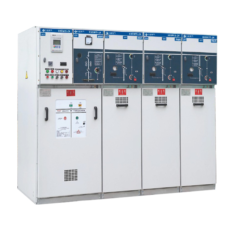 The alternative text for this image could be: "A high and low voltage switchgear cabinet (GGD) set against a background with abstract light patterns. The cabinet is a large, industrial-grade electrical panel with multiple compartments, control switches, and indicators. It's designed for centralized control of high and low voltage electrical systems." The main keyword is "GGD—High and low voltage switch cabinet".