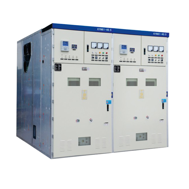 The alternative text for this image could be: "A high and low voltage switchgear cabinet (GGD) set against a background with abstract light patterns. The cabinet is a large, industrial-grade electrical panel with multiple compartments, control switches, and indicators. It's designed for centralized control of high and low voltage electrical systems." The main keyword is "GGD—High and low voltage switch cabinet".